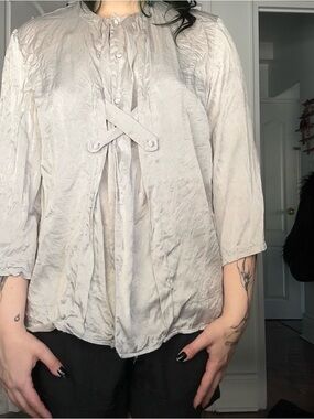 Light Gray Satin Tie-Front Women's Blouse